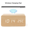 Custom Logo Phone Wireless Charger Wooden Digital LED Alarm Clock  Display Table Clock